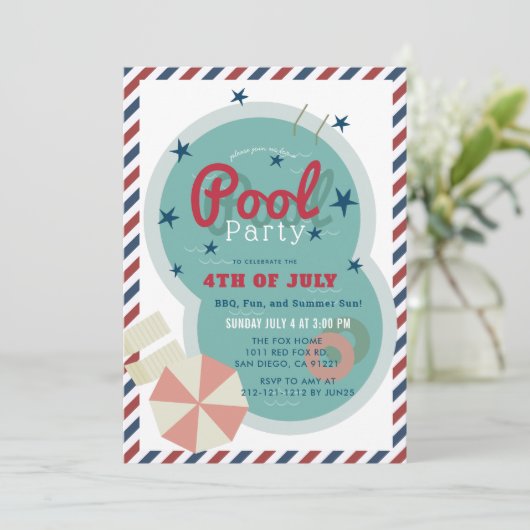 4e juli Pool Party Kaart (Staand voorkant)