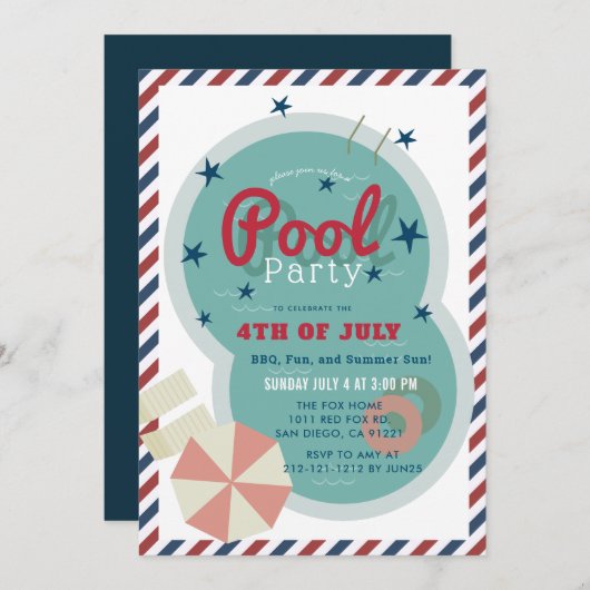 4e juli Pool Party Kaart (Voorkant / Achterkant)