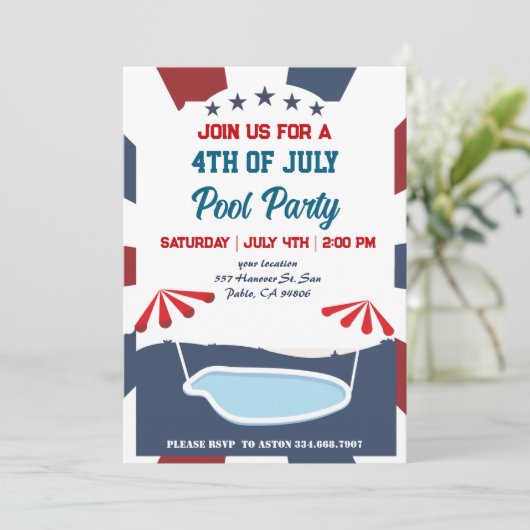 4e juli Pool Party Kaart (Staand voorkant)