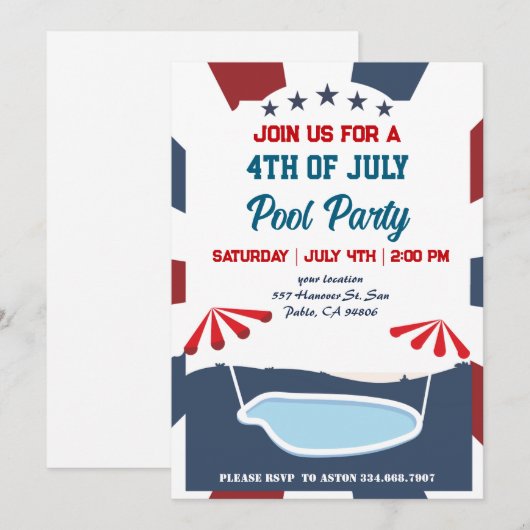 4e juli Pool Party Kaart (Voorkant / Achterkant)