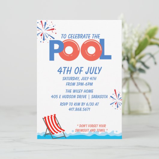 4e juli Pool Party Save The Date (Staand voorkant)