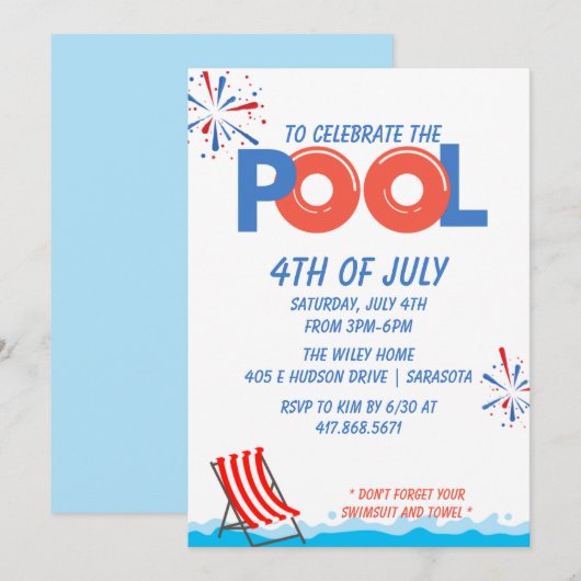 4e juli Pool Party Save The Date (Voorkant / Achterkant)