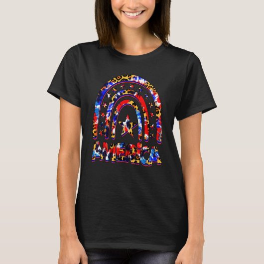 4e juli RegenboogAmerika Tie Dye Leopard T-shirt (Voorkant)