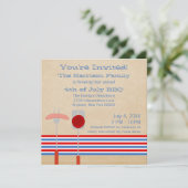 4e juli Striped BBQ Grilling Invite Kaart (Staand voorkant)