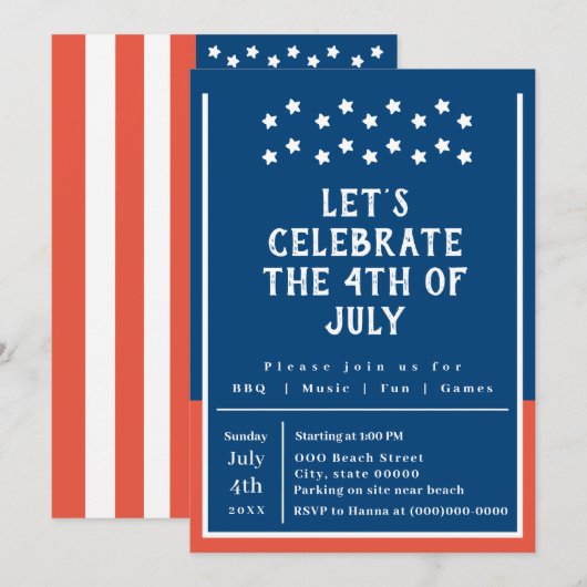 4e juli Summer BBQ Party Kaart (Voorkant / Achterkant)