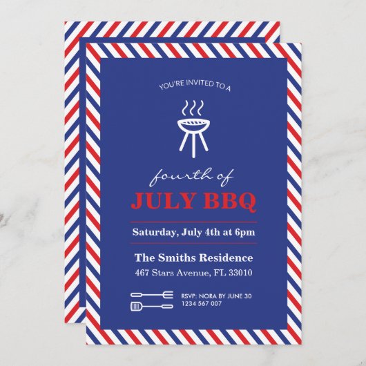 4e juli Uitnodiging BBQ Party (Voorkant / Achterkant)