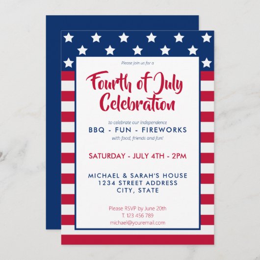 4e juli Uitnodiging BBQ Party (Voorkant / Achterkant)