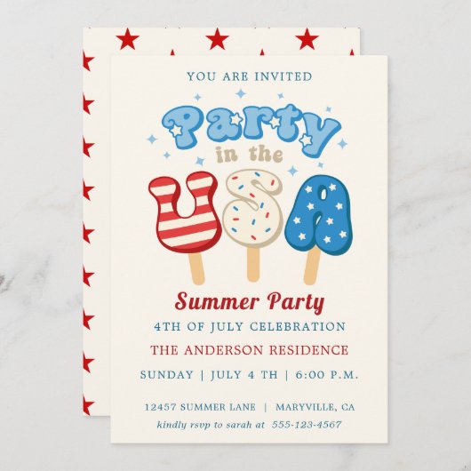 4e juli uitnodiging van de Pool- en Ice Cream-part (Voorkant / Achterkant)