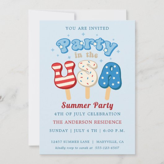 4e juli uitnodiging van de Pool- en Ice Cream-part (Voorkant)