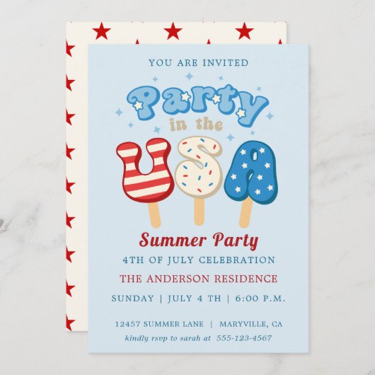 4e juli uitnodiging van de Pool- en Ice Cream-part (Voorkant / Achterkant)