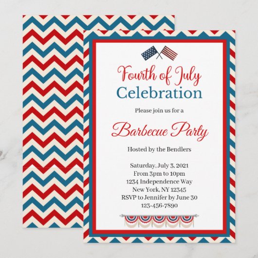 4e juli uitnodiging voor barbecue (Voorkant / Achterkant)