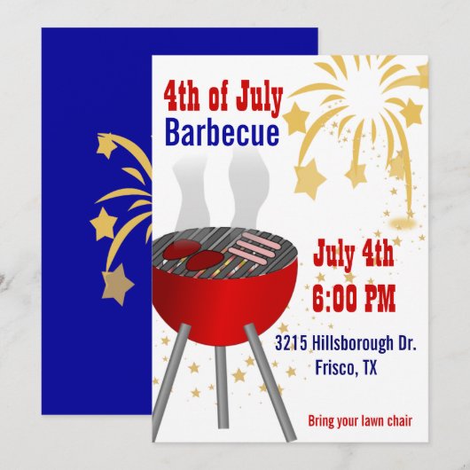 4e juli uitnodiging voor barbecue Grill (Voorkant / Achterkant)