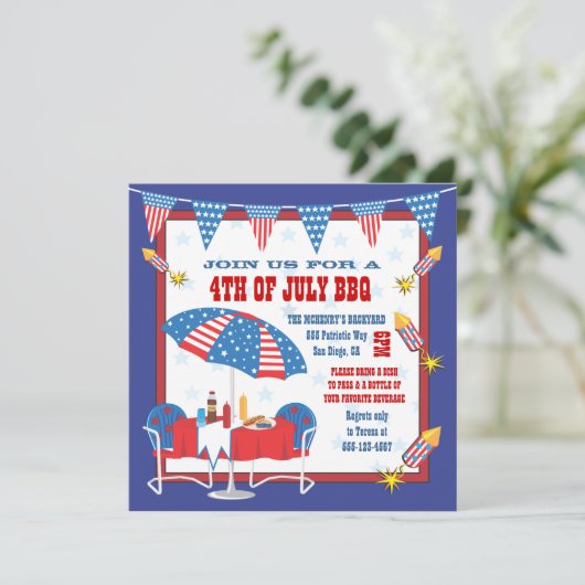 4e juli uitnodiging voor patriottische picknick BB (Staand voorkant)