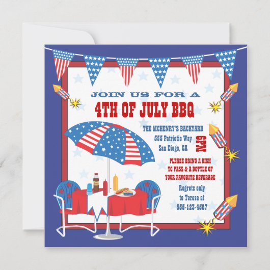 4e juli uitnodiging voor patriottische picknick BB (Voorkant)