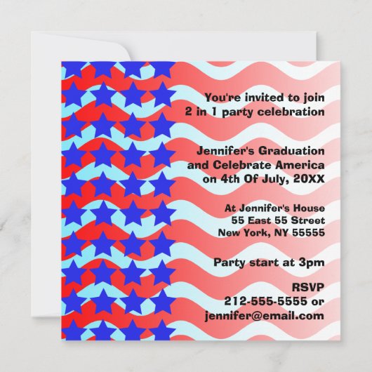 4e juli Uitnodigingsmeisje van de GraduPartij Kaart (Achterkant)