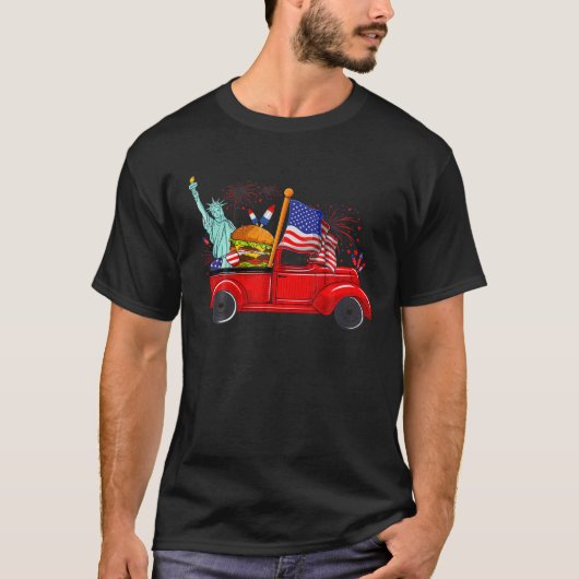 4e juli vrachtwagen Funny Firecracker Burger Statu T-shirt (Voorkant)