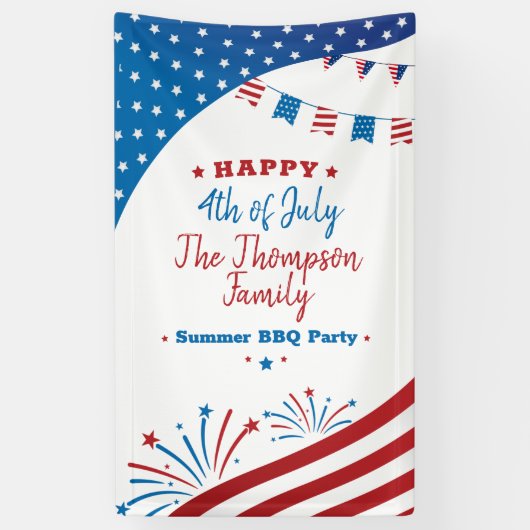 4e juli zomerpartij Red White Blue Custom Spandoek (Verticaal)