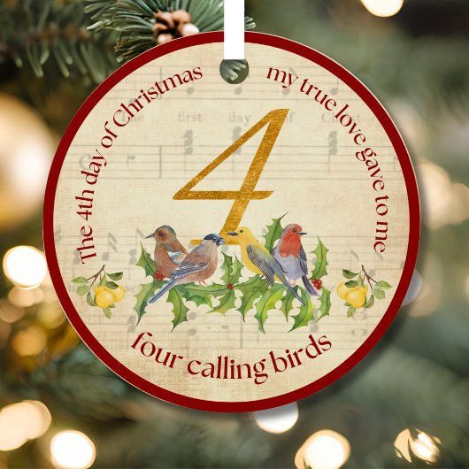 4e Kerstdag Vier roepende vogels Metalen Ornament