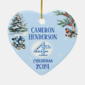 4e Kerstmis Gepersonaliseerde Boy's Photo Heart Gi Keramisch Ornament (Achterkant)