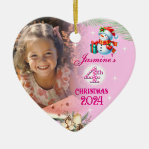 4e Kerstmis Gepersonaliseerde Meisje Foto Hart Gif Keramisch Ornament