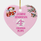 4e Kerstmis Gepersonaliseerde Meisje Foto Hart Gif Keramisch Ornament (Achterkant)