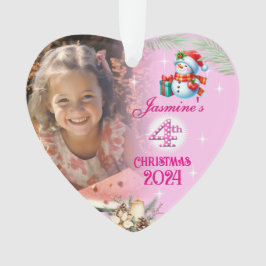 4e Kerstmis Gepersonaliseerde Meisje Foto Hart Gif Ornament