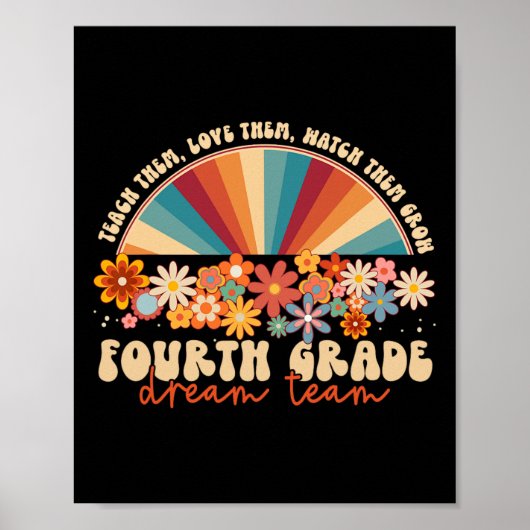 4e klas Dream Team Groovy Rainbow Terug naar schoo Poster (Voorkant)