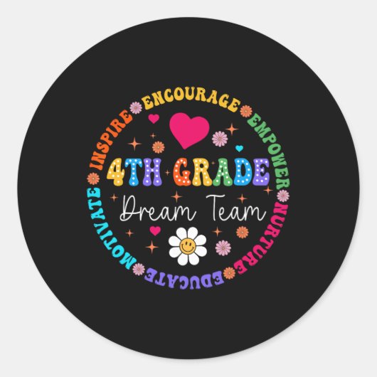 4e klas droomteam vierde klas leraar ck naar schoo ronde sticker (Voorkant)