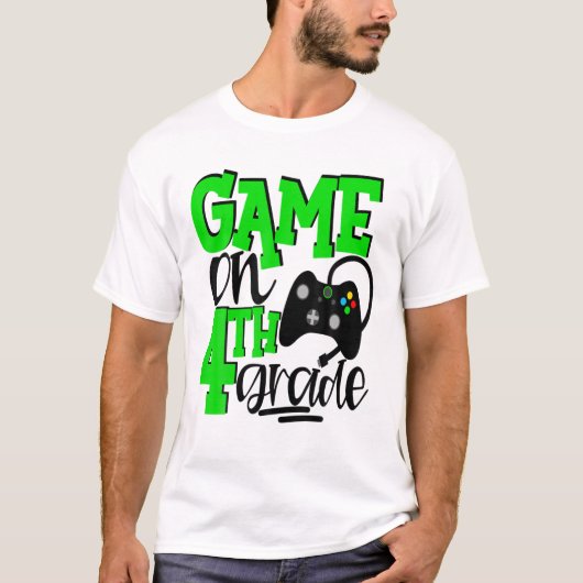 4e klas gamer videogames 1e dag school groen t-shirt (Voorkant)