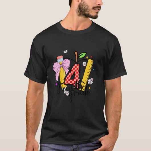 4e klas leraar Apple Coquette Bow Pencil Terug T T-shirt (Voorkant)
