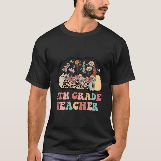 4e klas leraar bloemen potlood luipaard t-shirt (Voorkant)