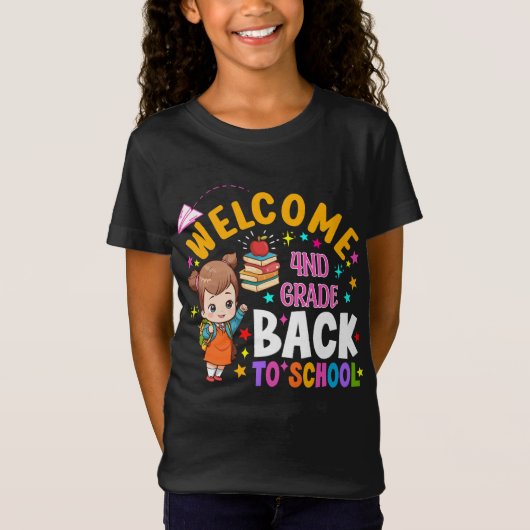 4e klas Messy Haar Bun Meisje Terug Naar School Ee T-shirt (Voorkant)