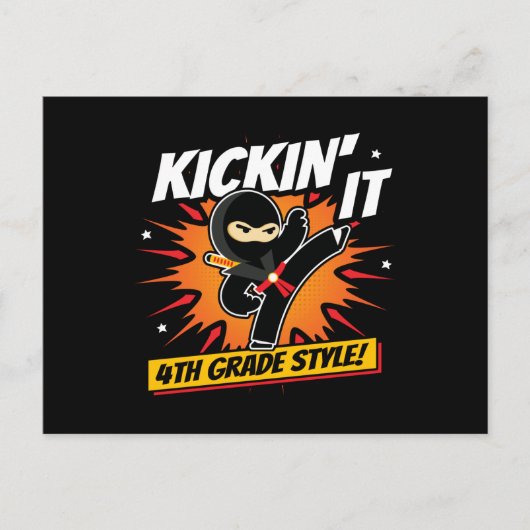 4e klas ninja trap eerste dag terug naar school briefkaart (Voorkant)