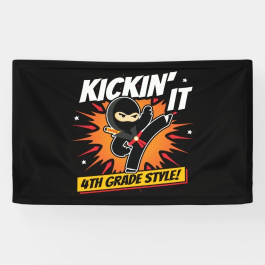 4e klas ninja trap eerste dag terug naar school spandoek (Horizontaal)