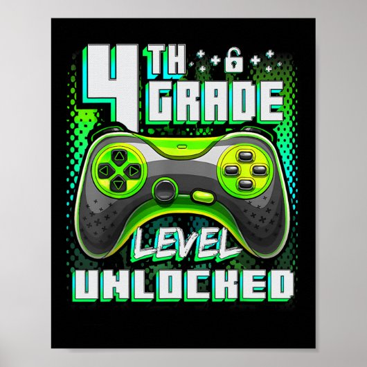 4e klas niveau ontgrendeld grappige gamer jongens poster (Voorkant)