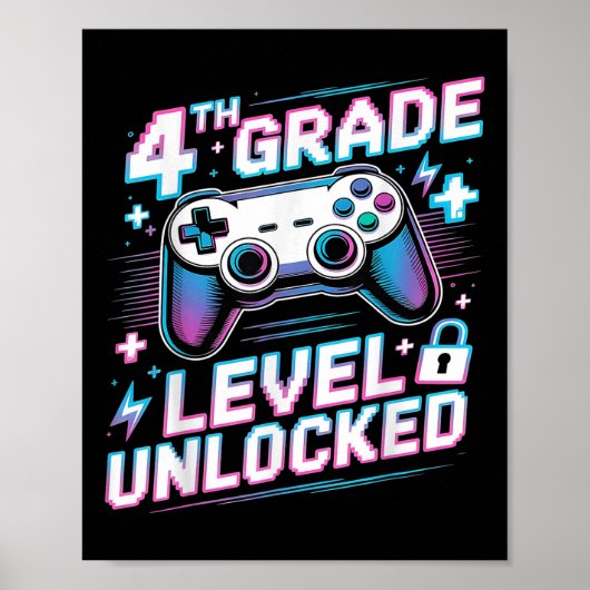 4e klas niveau ontgrendeld videospel eerste dag jo poster (Voorkant)