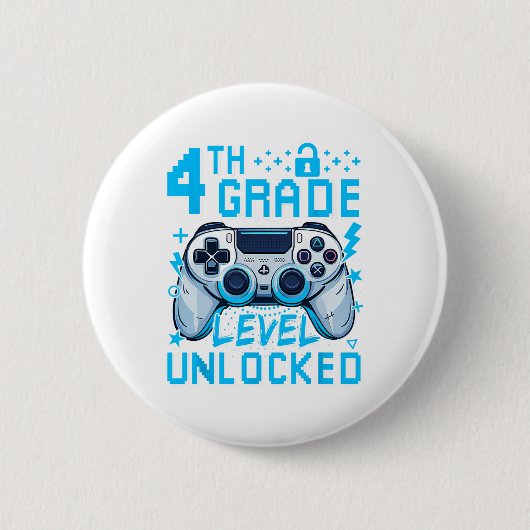 4e klas niveau ontgrendeld videospel eerste dag jo ronde button 5,7 cm (Voorkant)