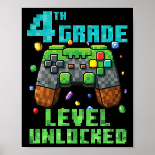 4e klas niveau ontgrendelde gamer controller terug poster