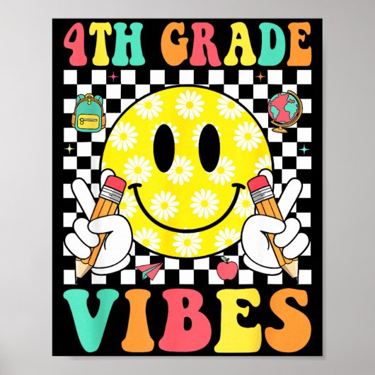4e klas sfeer retro glimlach gezicht leraar kinder poster (Voorkant)