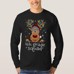4e klas Squad geruite rendier kerstman hoed leraar T-shirt