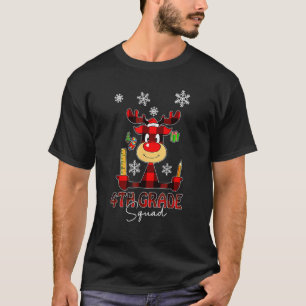 4e klas Squad geruite rendier kerstman hoed leraar T-shirt