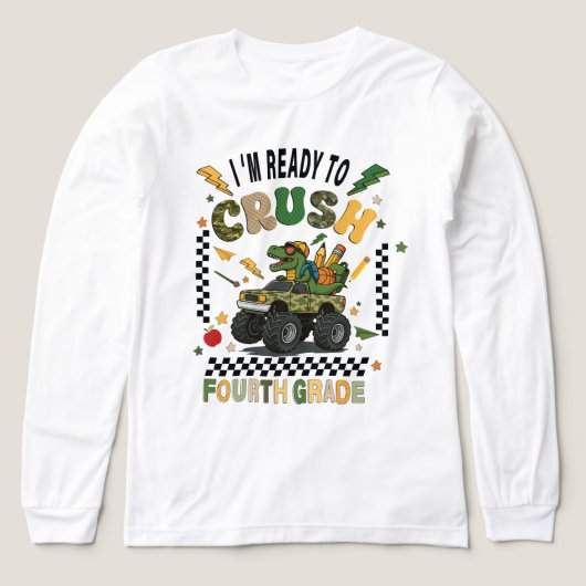 4e klas terug naar school dinosaurus monstertruck Tri-Blend shirt (Voorkant)