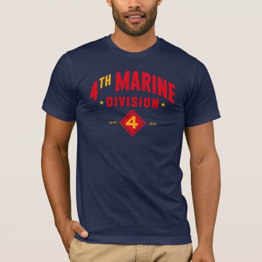 4e Marine Divisie "Fighting Fourth" Marine Blauw T-shirt (Voorkant)