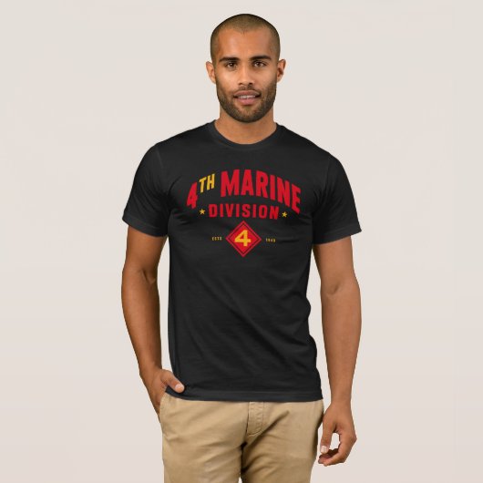 4e Marine Divisie "Fighting Fourth" Zwart T-shirt (Voorkant volledig)