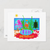 4e onderzeese avontuur verjaardag Tshirts Briefkaart (Voorkant / Achterkant)