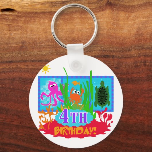 4e onderzeese avontuur verjaardag Tshirts Sleutelhanger (Voorkant)