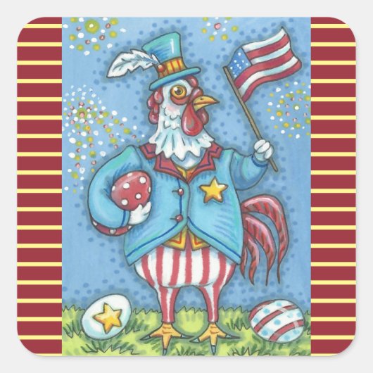 4E PATRIOTISCHE ROOSTER STICKERS Squ * Datablad (Voorkant)