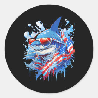 4e Patriottische Grappige Haai Sungles Onafhankeli Ronde Sticker