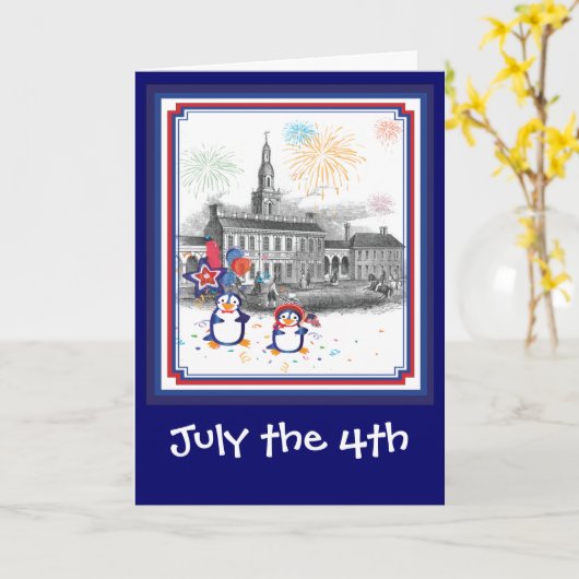 4e pinguïnkaart juli kaart (Gele Bloem)