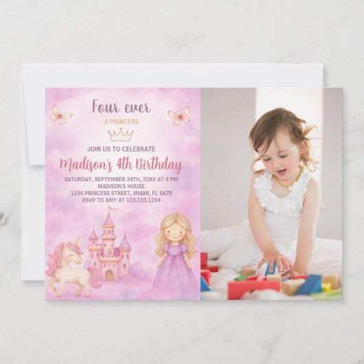 4e Prinses verjaardag uitnodiging met foto (Voorkant)